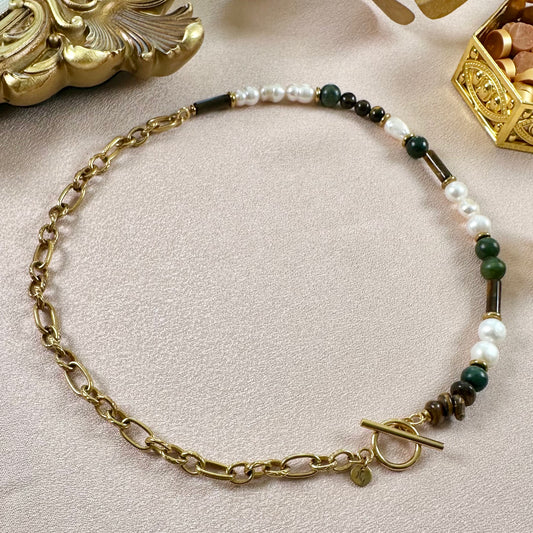 Collier Joyau - Jade Verte & Oeil de Tigre
