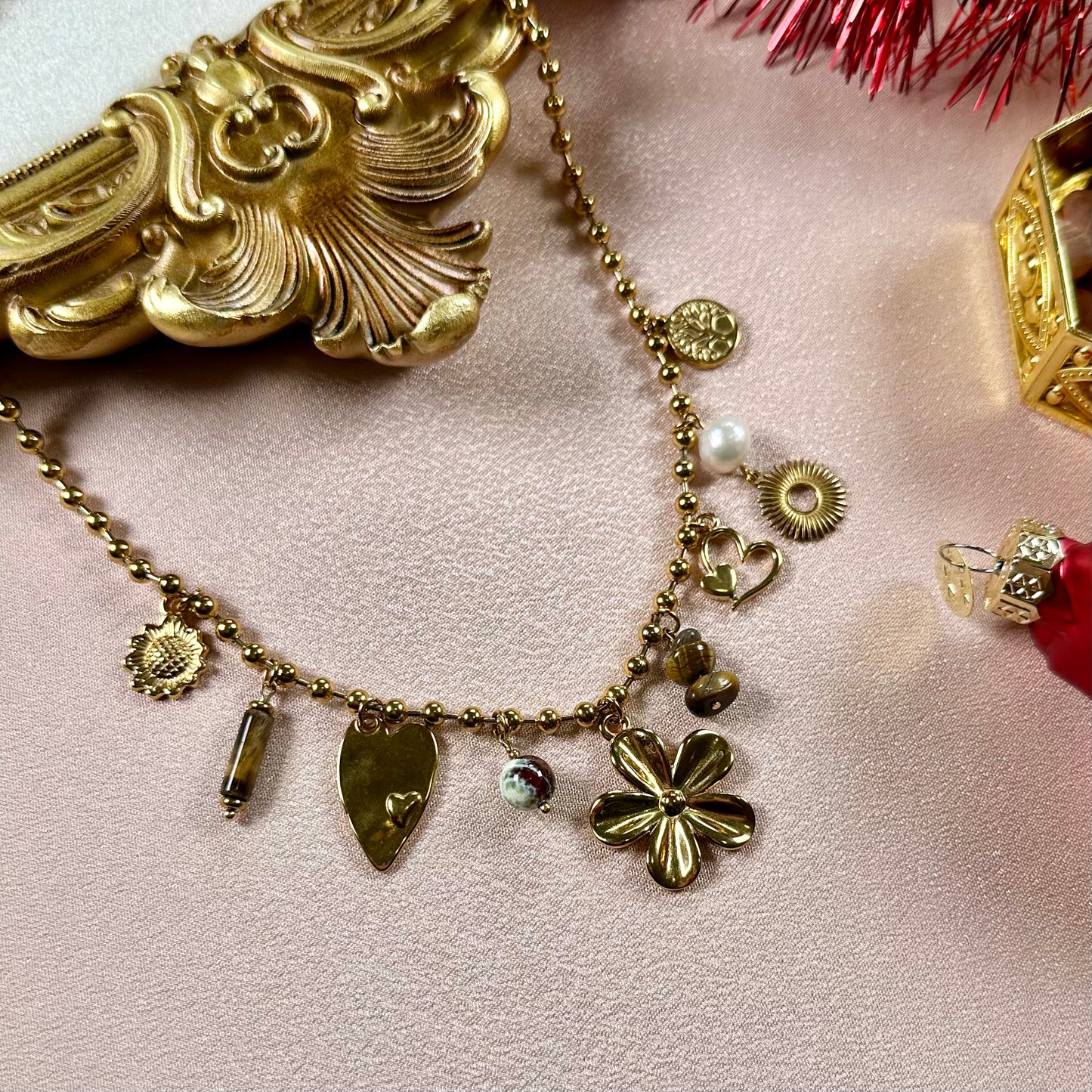 Collier Olivia - Agate de Feu & Oeil de Tigre