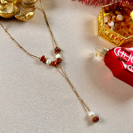 Collier en Y Perla - Jaspe Rouge