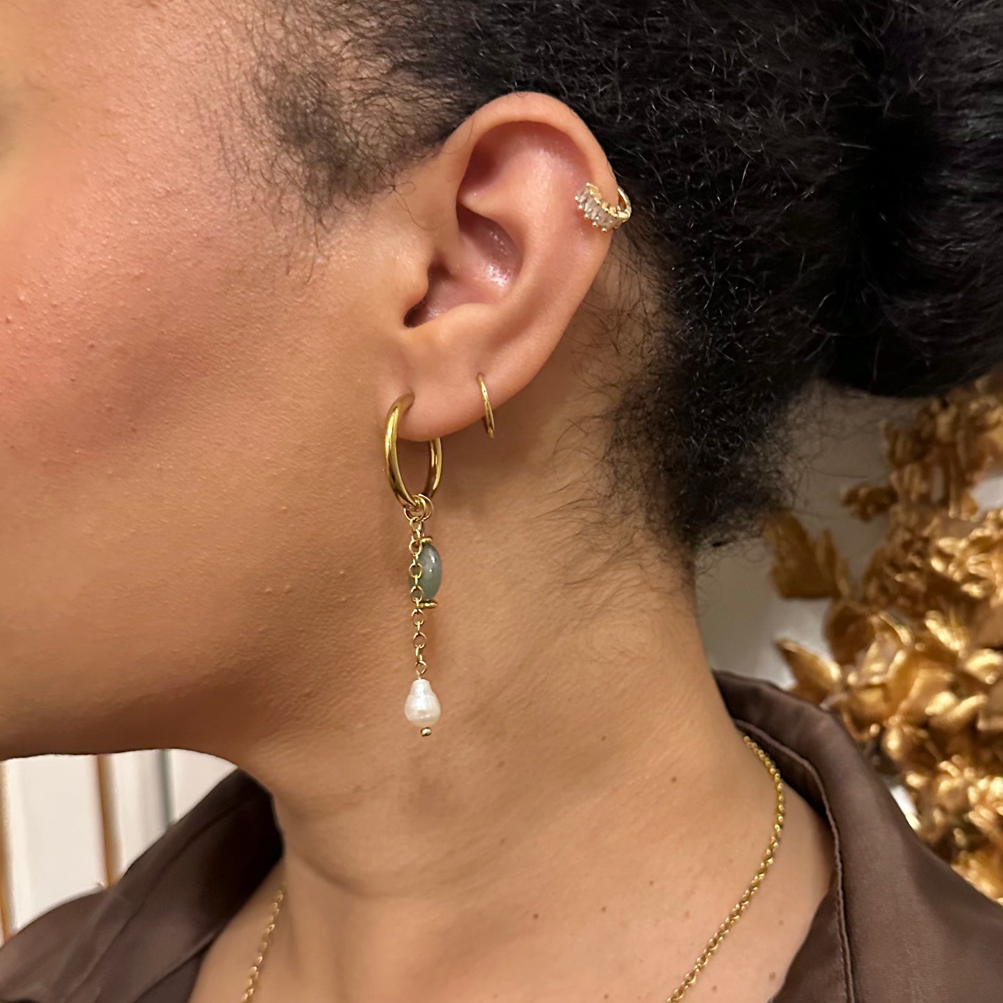 Boucles d'oreilles Grace Interchangeables - Aventurine Verte