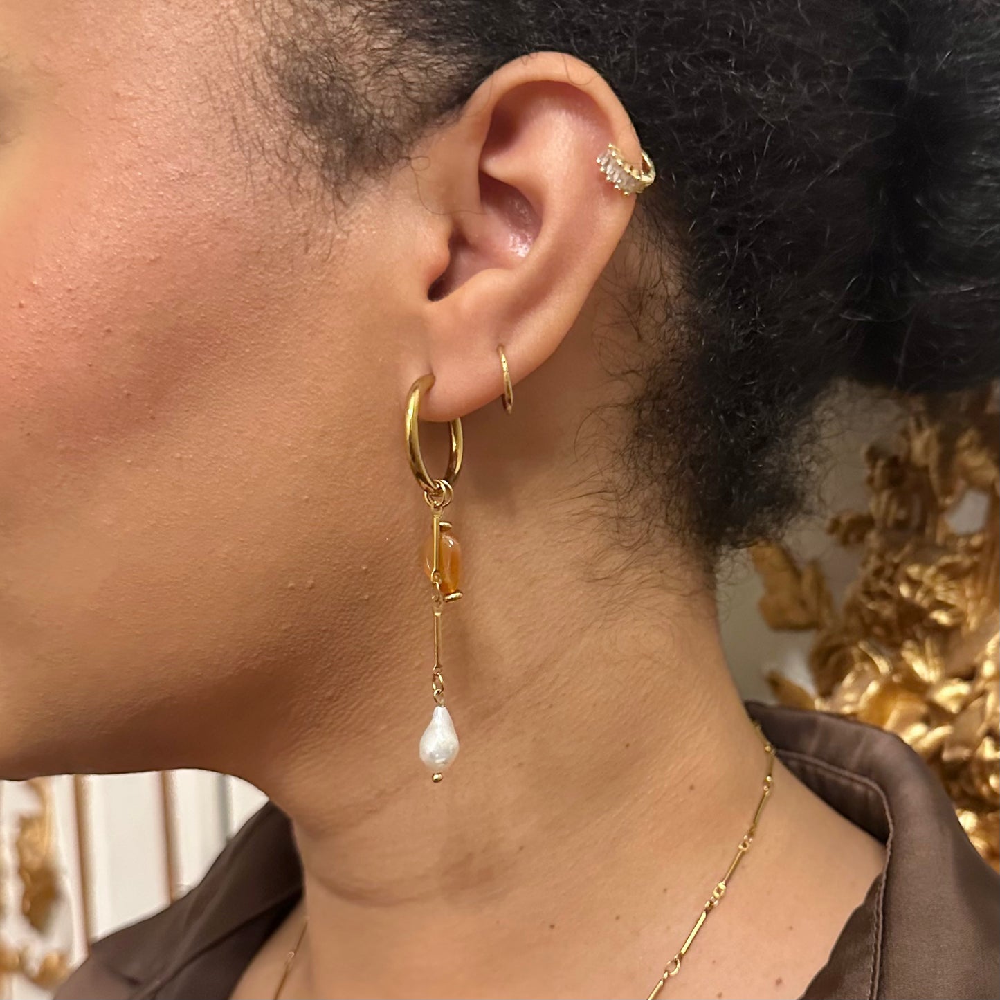 Boucles d'oreilles Songe Interchangeables - Agate de Feu