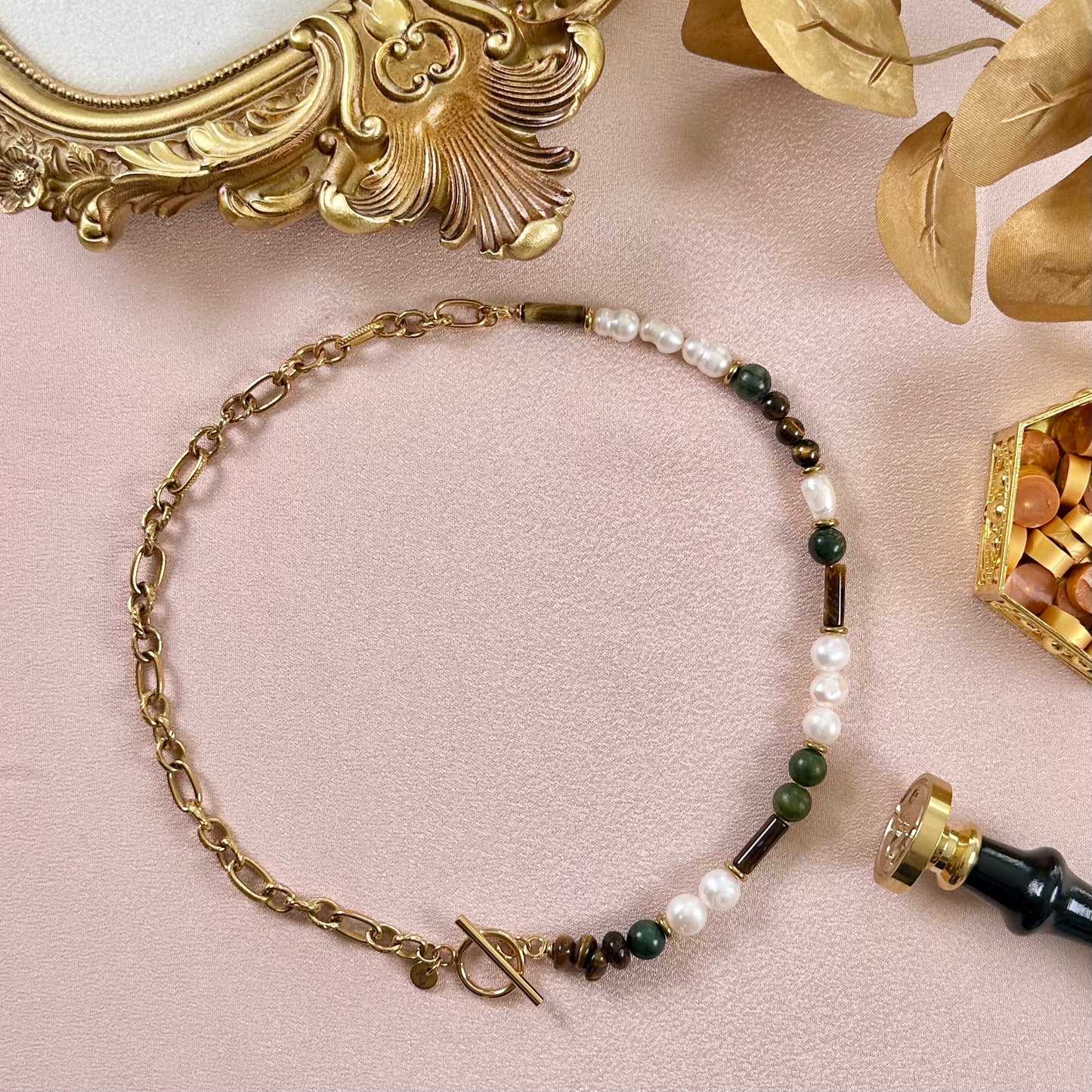 Collier Joyau - Jade Verte & Oeil de Tigre