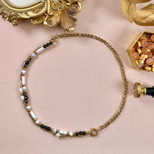 Collier Trésor interchangeable - Obsidienne & Howlite
