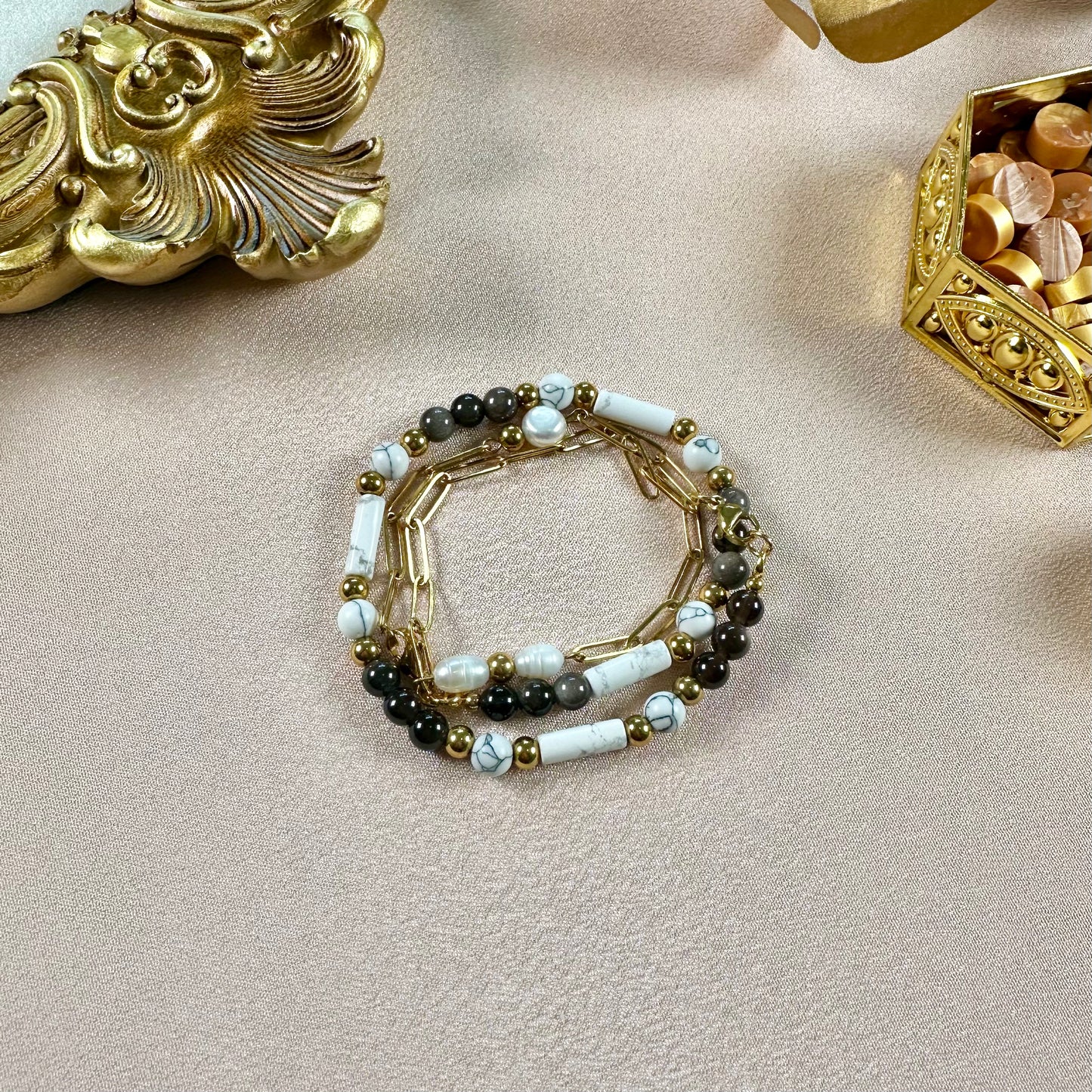 Collier Trésor interchangeable - Obsidienne & Howlite