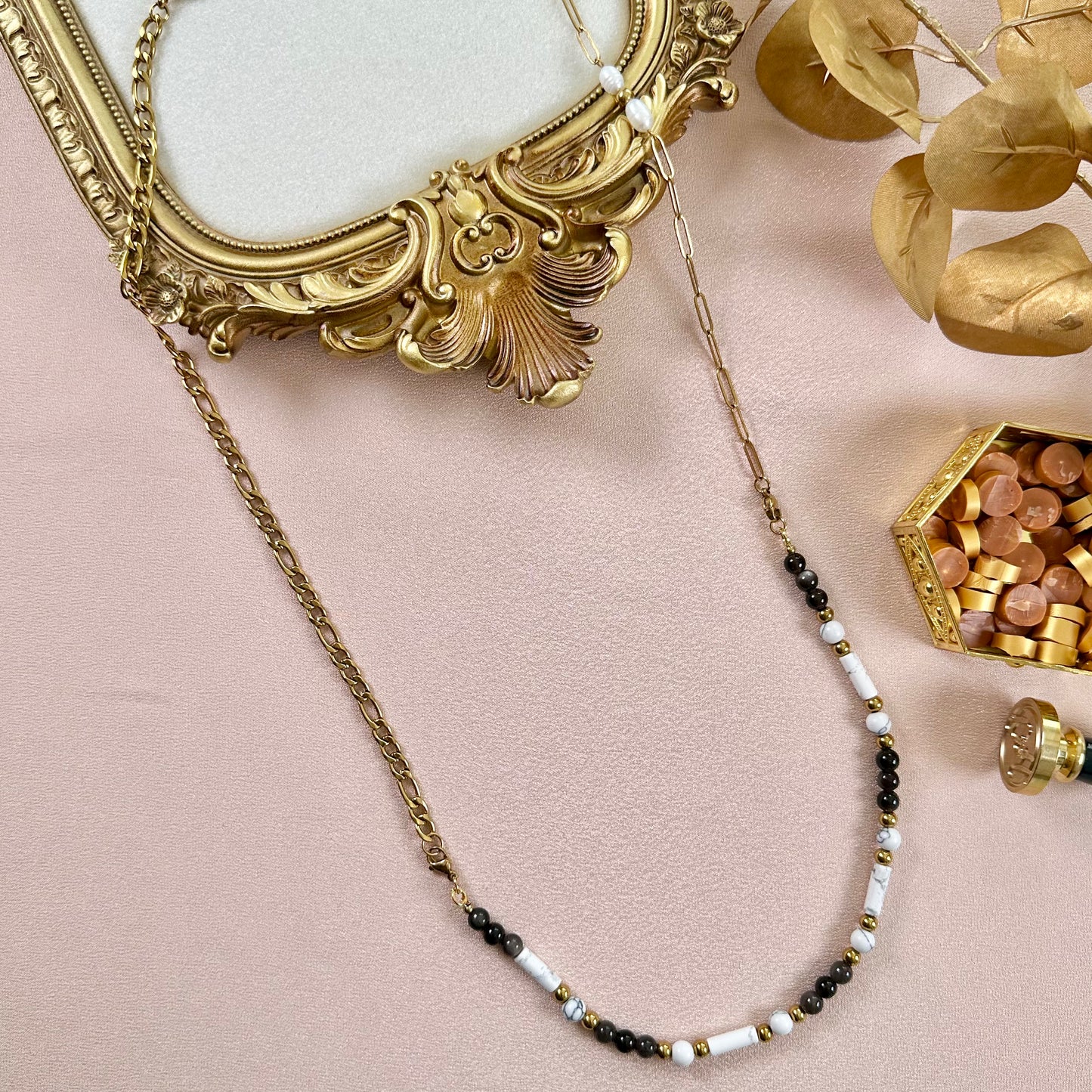 Collier Trésor interchangeable - Obsidienne & Howlite