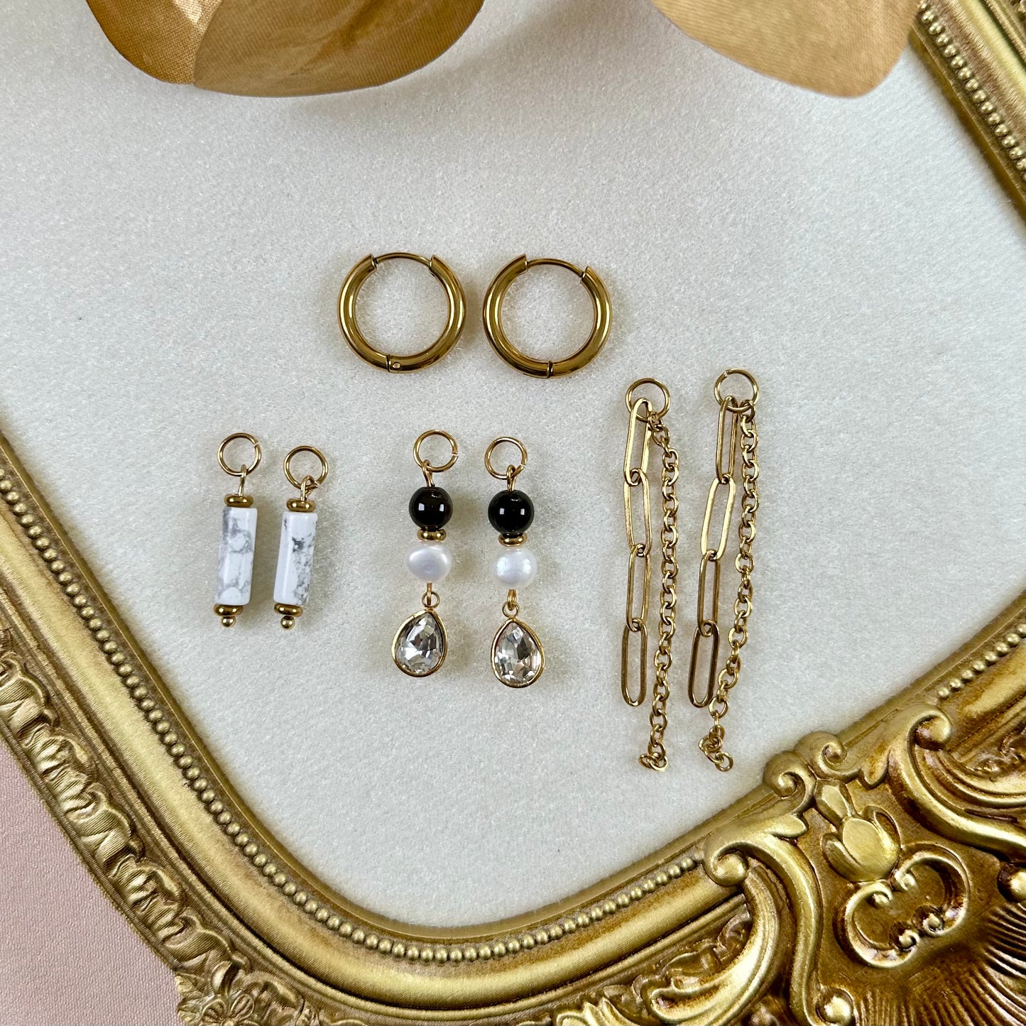 Boucles d'oreilles Trésor interchangeables - Obsidienne & Howlite