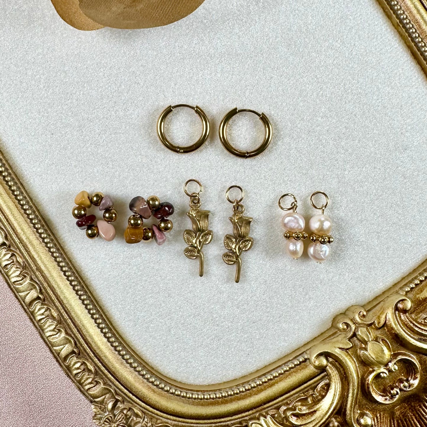 Boucles d'oreilles Fleur interchangeables - Jaspe Mokaïte