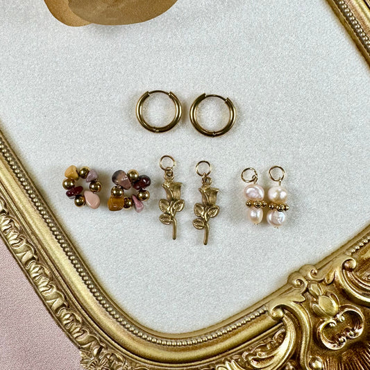 Boucles d'oreilles Fleur interchangeables - Jaspe Mokaïte