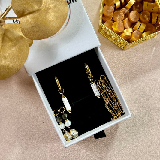 Boucles d'oreilles Trésor interchangeables - Obsidienne & Howlite