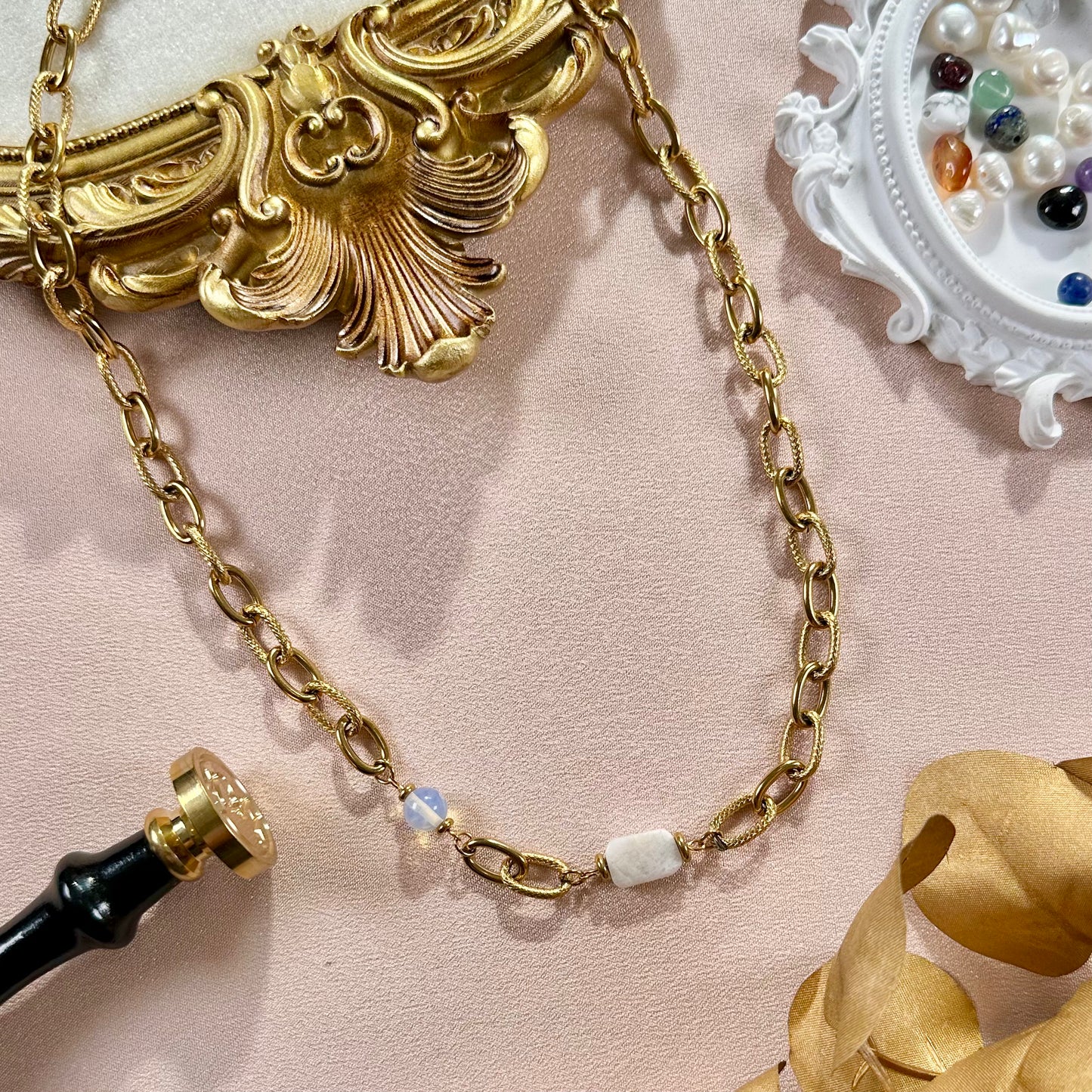 Collier Kevin - Jade Blanc & Opale