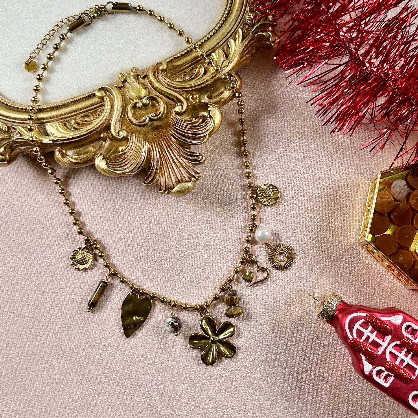 Collier Olivia - Agate de Feu & Oeil de Tigre