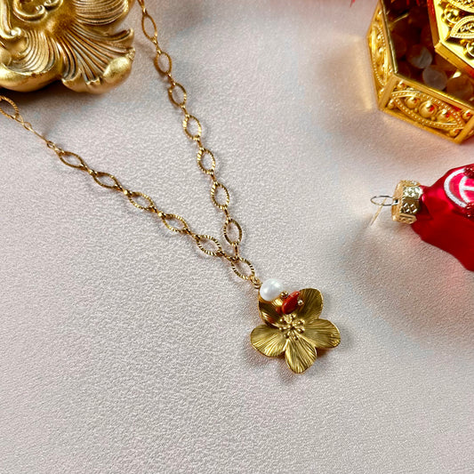 Collier Fleurette - Jaspe Rouge