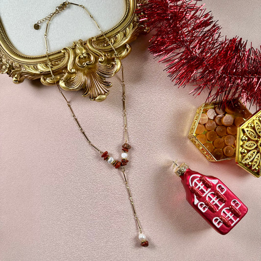 Collier en Y Perla - Jaspe Rouge