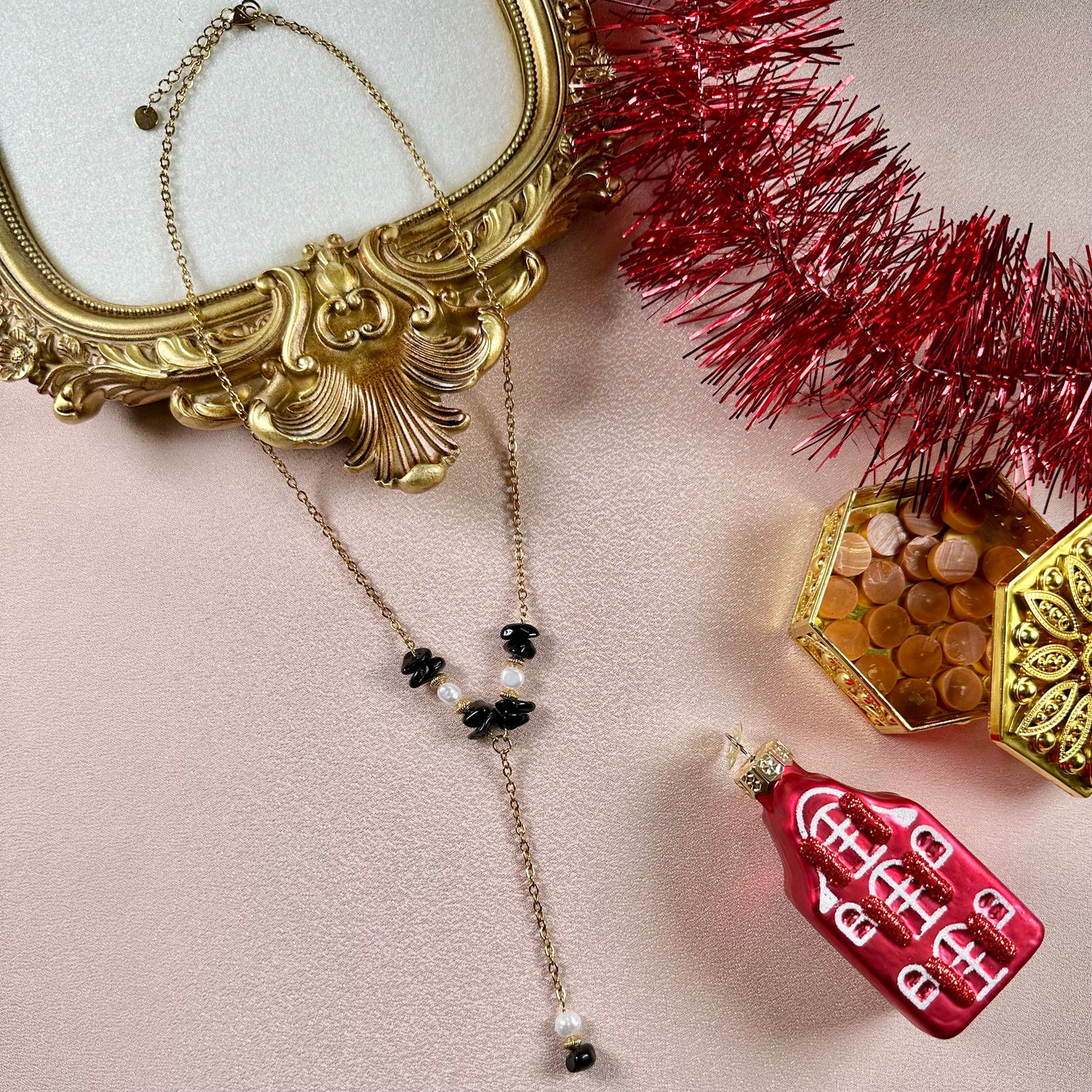 Collier en Y Perla - Obsidienne