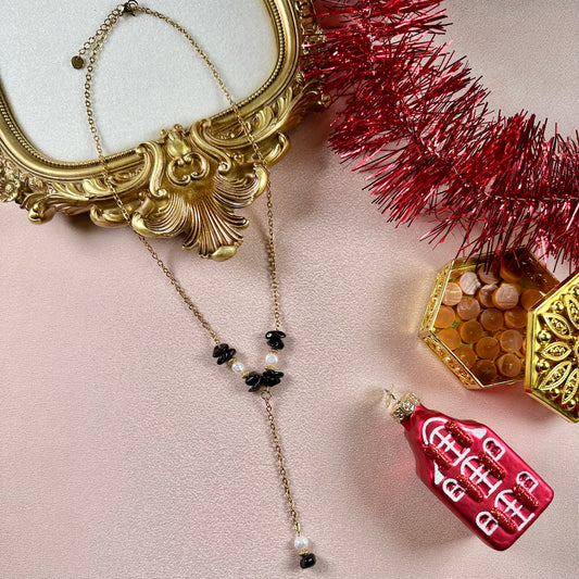 Collier en Y Perla - Obsidienne