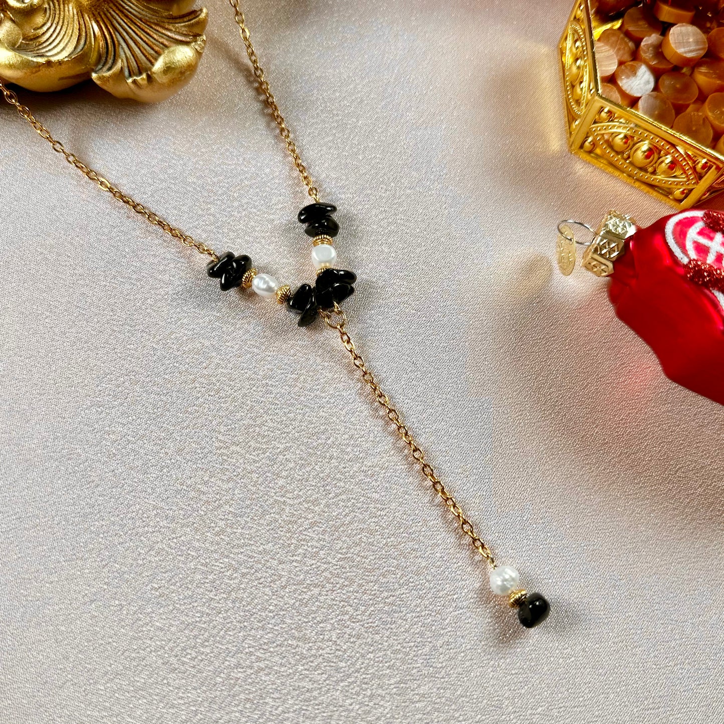 Collier en Y Perla - Obsidienne