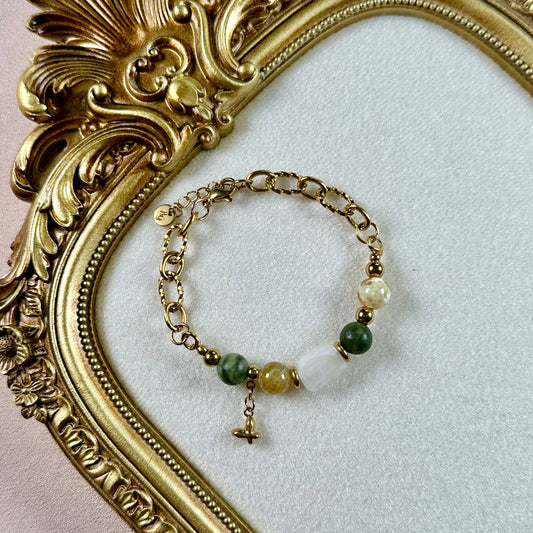 Bracelet Mia - Jade Verte, Blanc & Agate de Feu