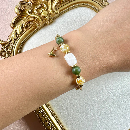 Bracelet Mia - Jade Verte, Blanc & Agate de Feu