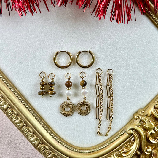 Boucles d'oreille Olivia Interchangeables - Oeil de Tigre