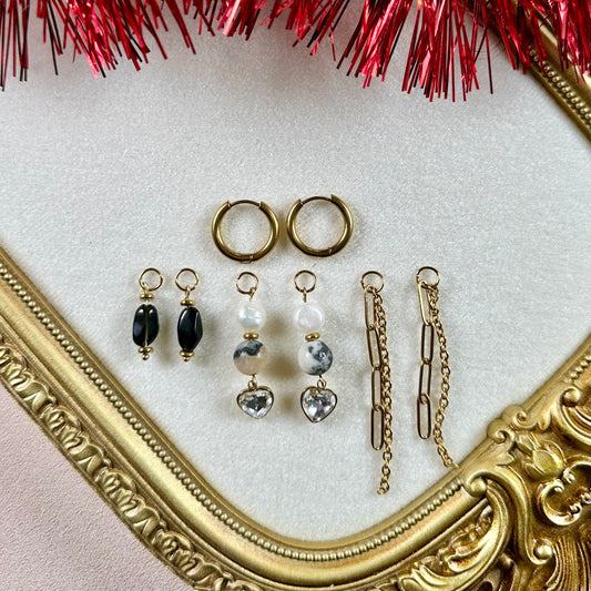 Boucles d'oreilles Crown Interchangeables - Amazonite & Obsidienne