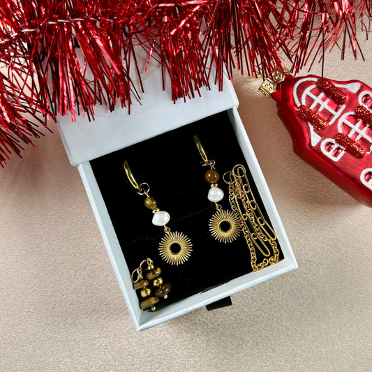 Boucles d'oreille Olivia Interchangeables - Oeil de Tigre