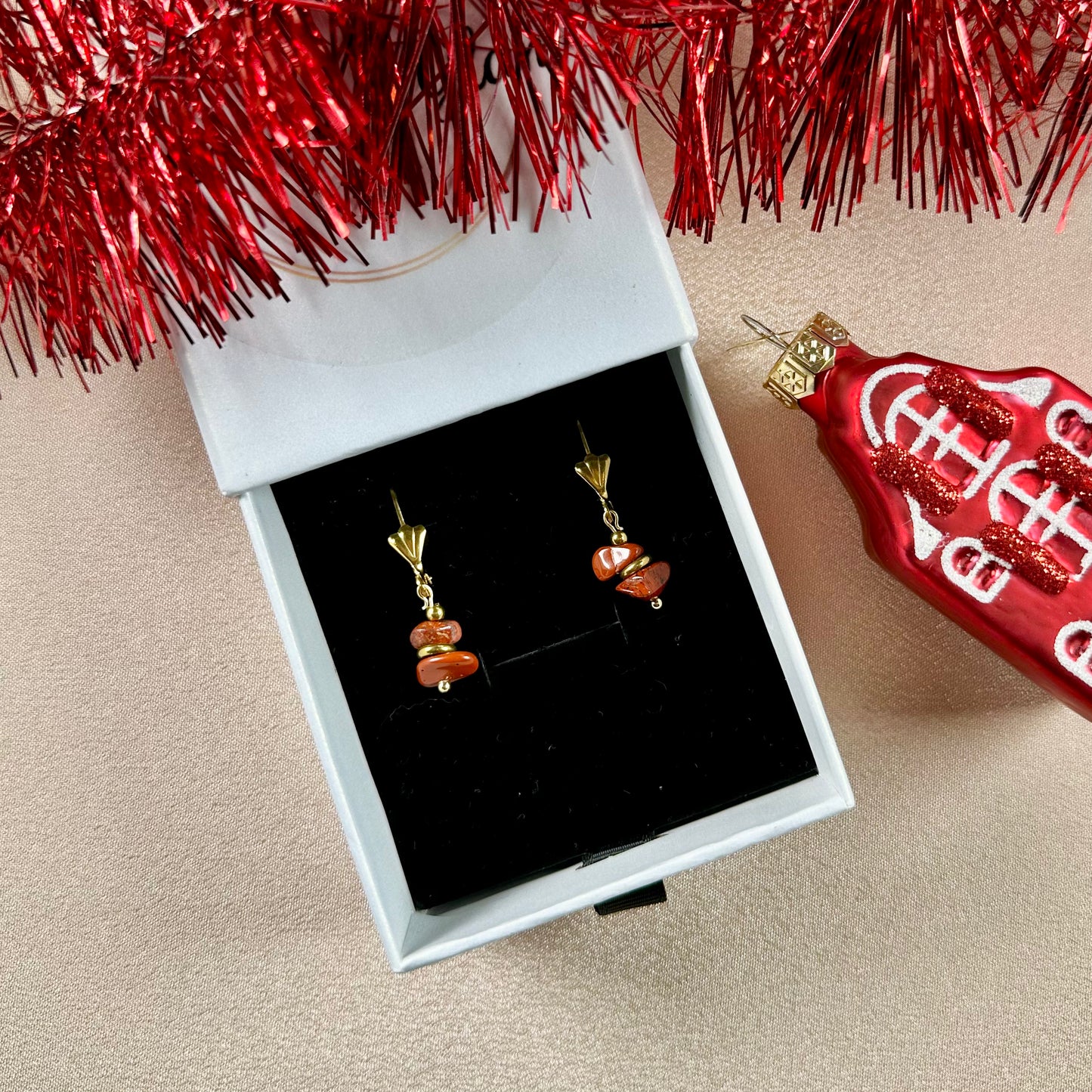 Boucles d'oreilles Pierre - Jaspe Rouge